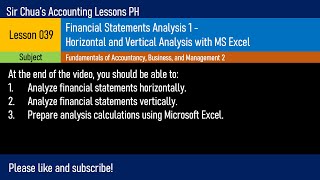 FABM2 Lesson 039  Financial Statements Analysis Horizontal and Vertical with MS Excel [upl. by Ellerahc]