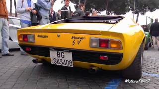 Lamborghini Miura SV P400 72 Sound BackfireStartup Rev and Driving [upl. by Wolfort]