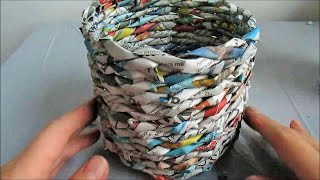 Weaving ROUND BASKET with Recycled Newspaper [upl. by Akenat376]