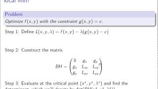 Lagrange Multipliers Local Max and Min  Constrained Optimization [upl. by Dorehs]